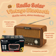 Radio Solar Vintage Bluetooth con Carga Solar y USB/SD | AM/FM/SW Portátil para Hogar, Viajes y Emergencias | Chile