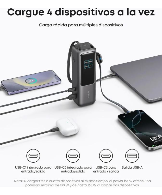 Power Bank Anker 25000mAh 100W con USB-C | Carga Rápida para Laptop, Tablet y Celular | Chile