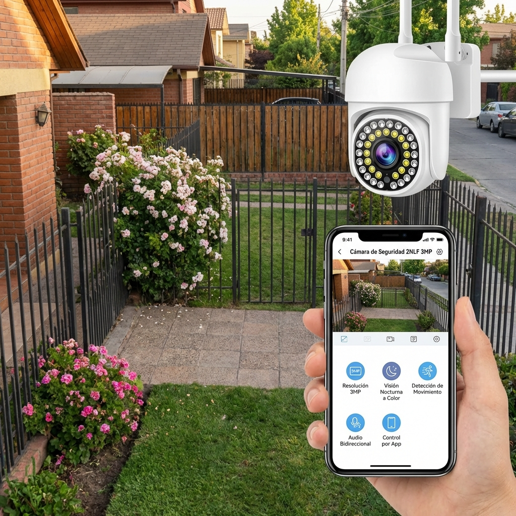 Cámara de Seguridad Exterior WiFi 3MP PTZ 360° | Vigilancia con Visión Nocturna Color para Exterior | Chile