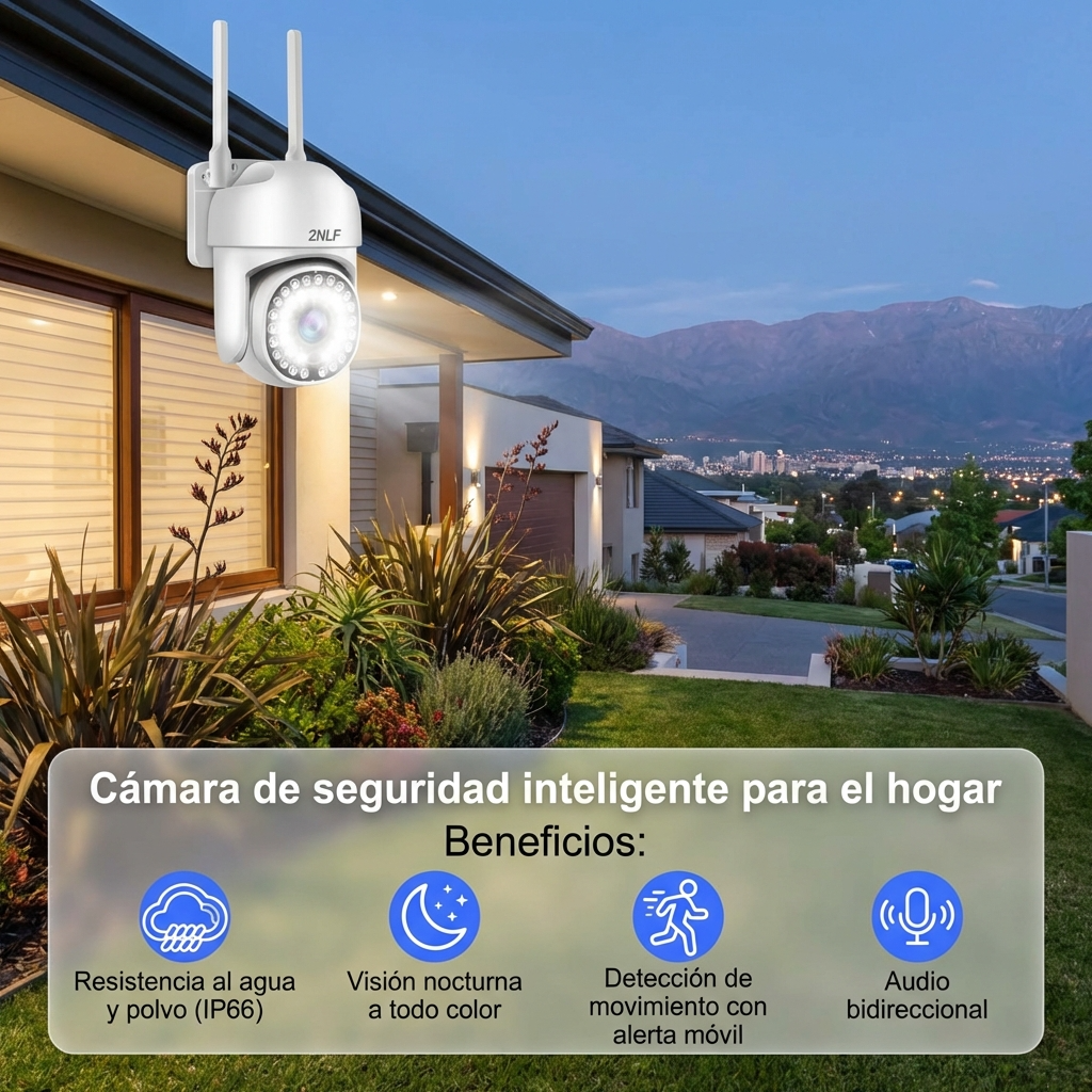 Cámara de Seguridad Exterior WiFi 3MP PTZ 360° | Vigilancia con Visión Nocturna Color para Exterior | Chile
