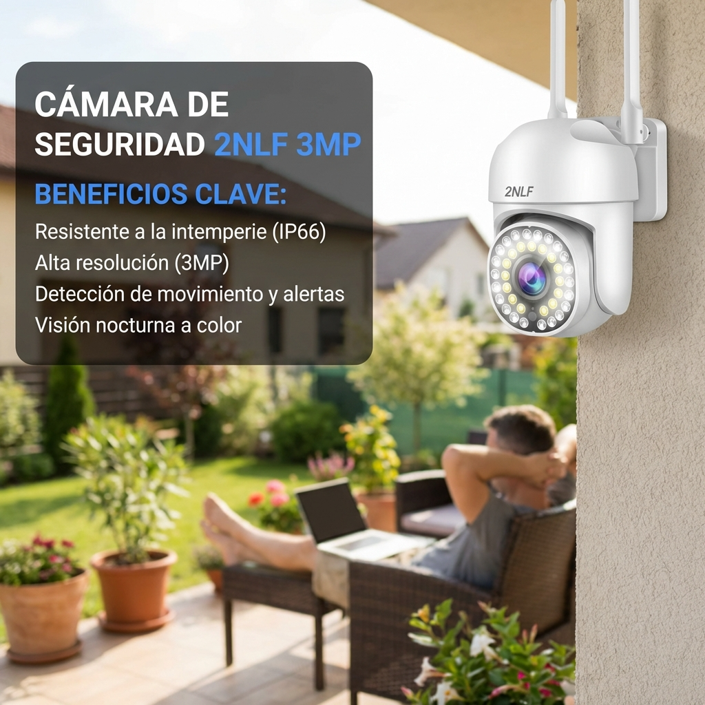 Cámara de Seguridad Exterior WiFi 3MP PTZ 360° | Vigilancia con Visión Nocturna Color para Exterior | Chile