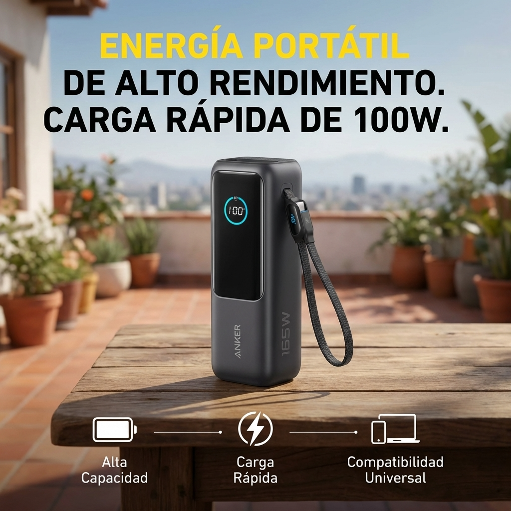 Power Bank Anker 25000mAh 100W con USB-C | Carga Rápida para Laptop, Tablet y Celular | Chile
