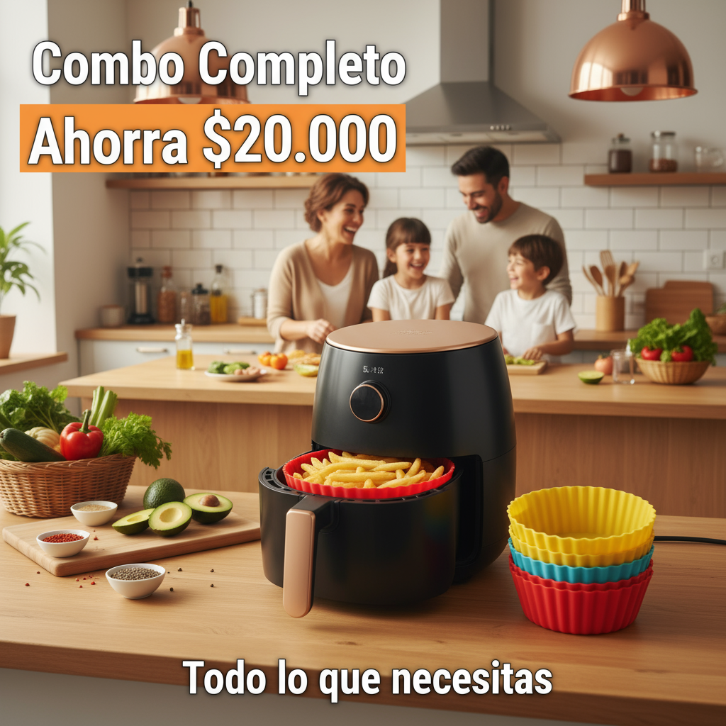 Combo freidora de aire con moldes de silicona en cocina moderna