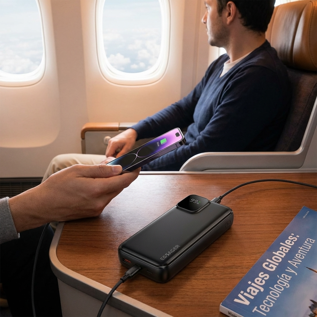 Power Bank Viajes Avión 20000mAh 22.5W con Cables Integrados | Equipaje de Mano | Chile