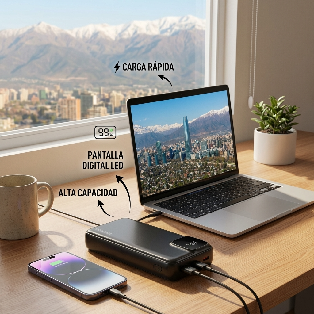 Power Bank Viajes Avión 20000mAh 22.5W con Cables Integrados | Equipaje de Mano | Chile