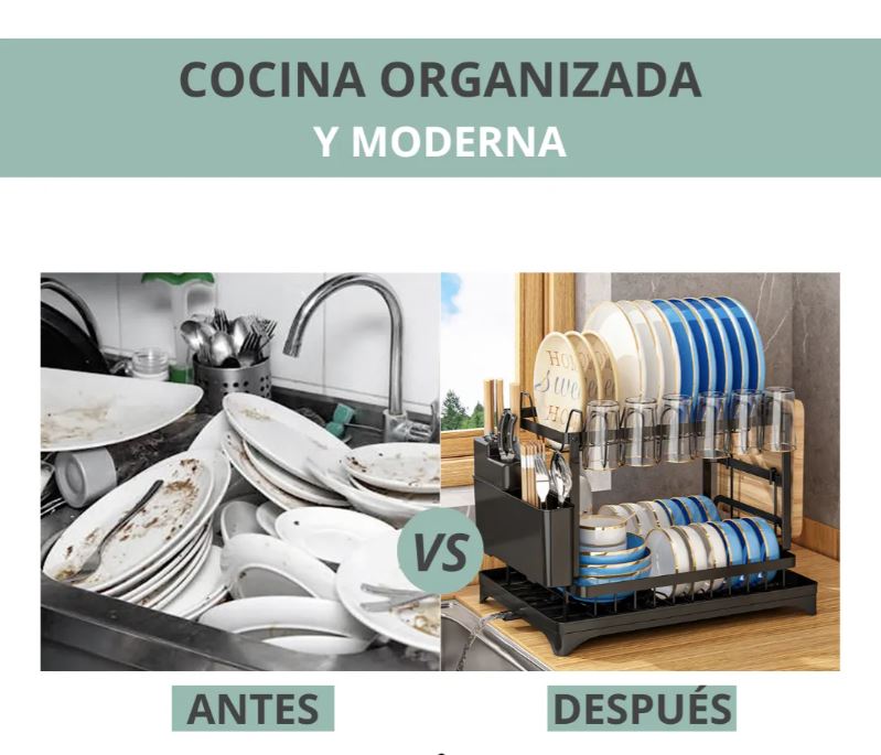 Secaplatos Escurridor de Loza 2 Niveles Negro | Organización y Secado para Cocina | Chile