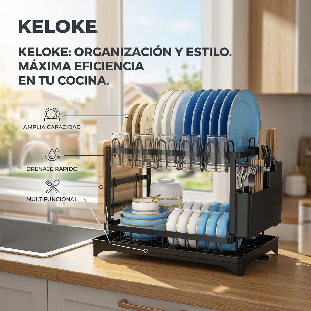 Secaplatos Escurridor de Loza 2 Niveles Negro | Organización y Secado para Cocina | Chile