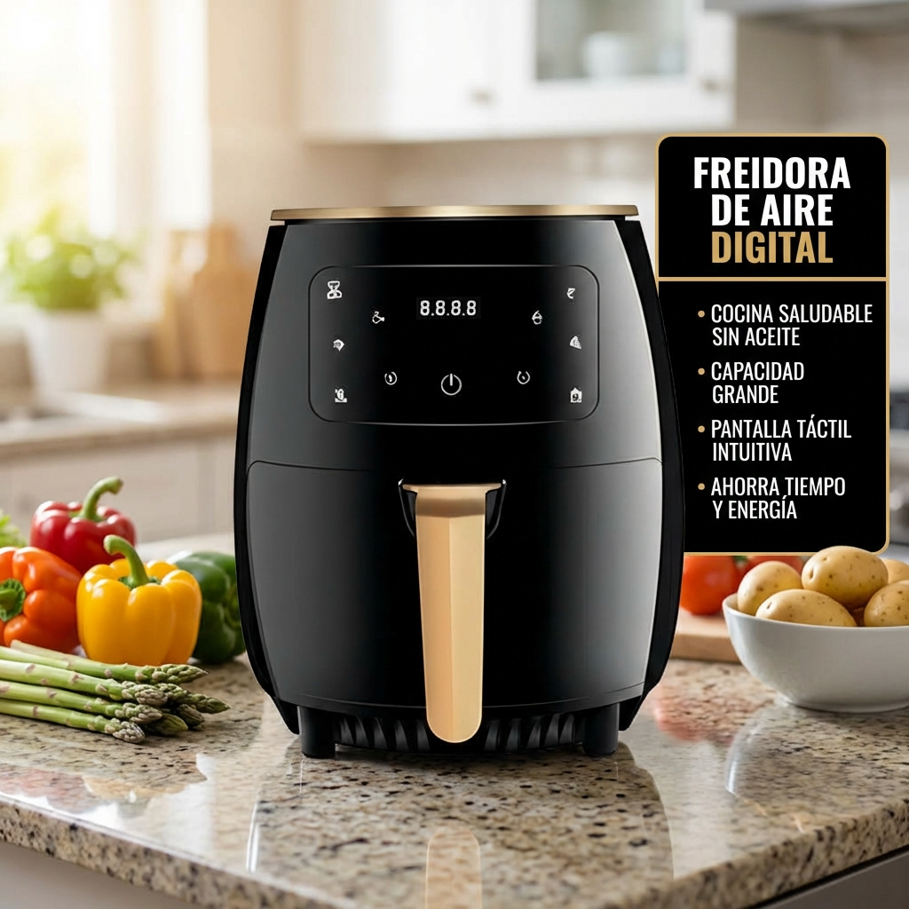 Freidora de Aire Digital 5 Litros 1400W | Cocina Práctica y Saludable para Hogar | Chile