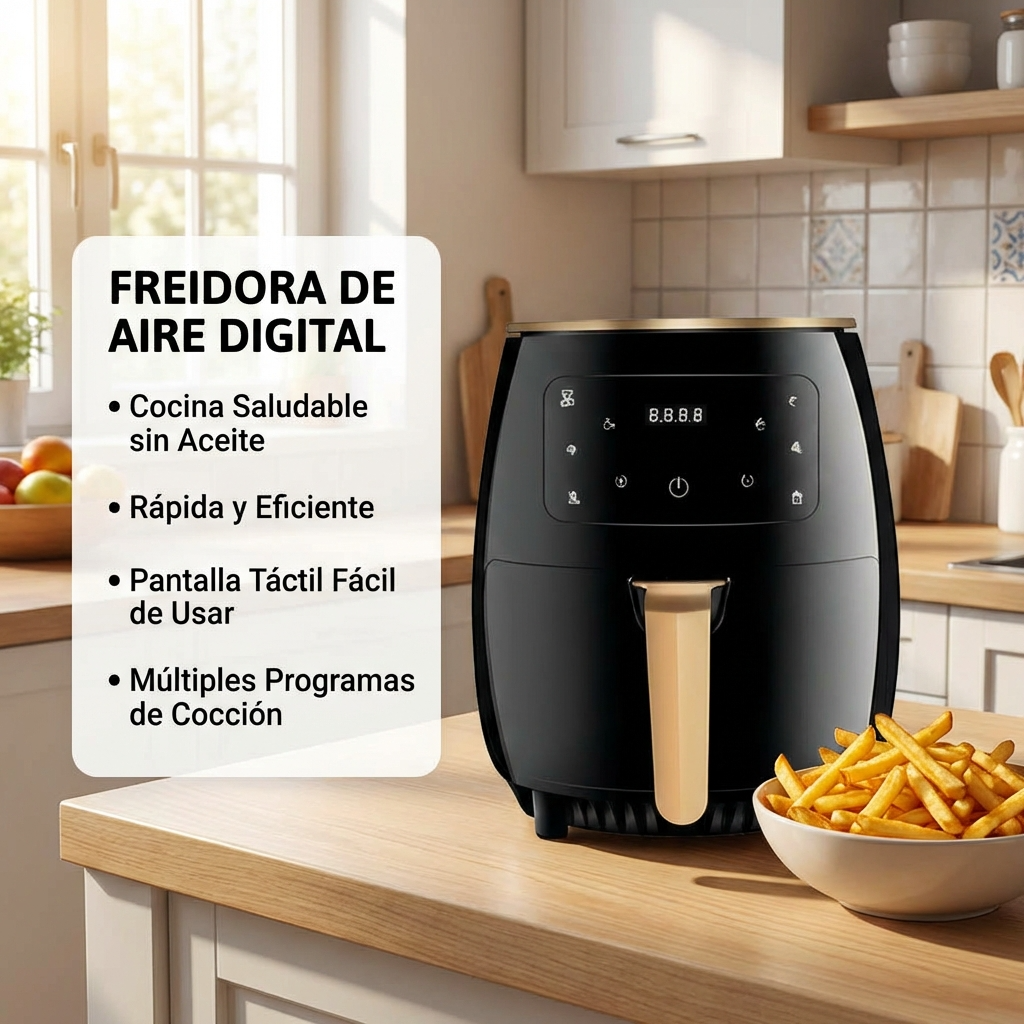 Freidora de Aire Digital 5 Litros 1400W | Cocina Práctica y Saludable para Hogar | Chile