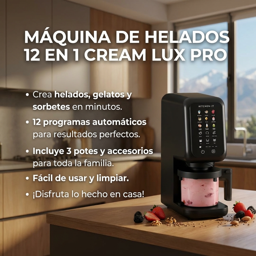 Máquina de Helados Creamlux Pro 12 en 1 | Postres Fríos y Preparaciones Caseras para Hogar | Chile