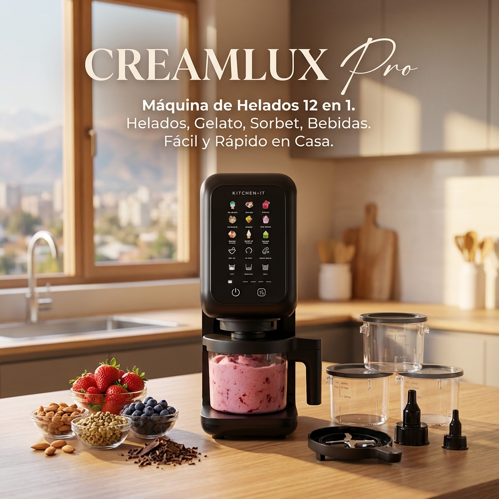 Máquina de Helados Creamlux Pro 12 en 1 | Postres Fríos y Preparaciones Caseras para Hogar | Chile