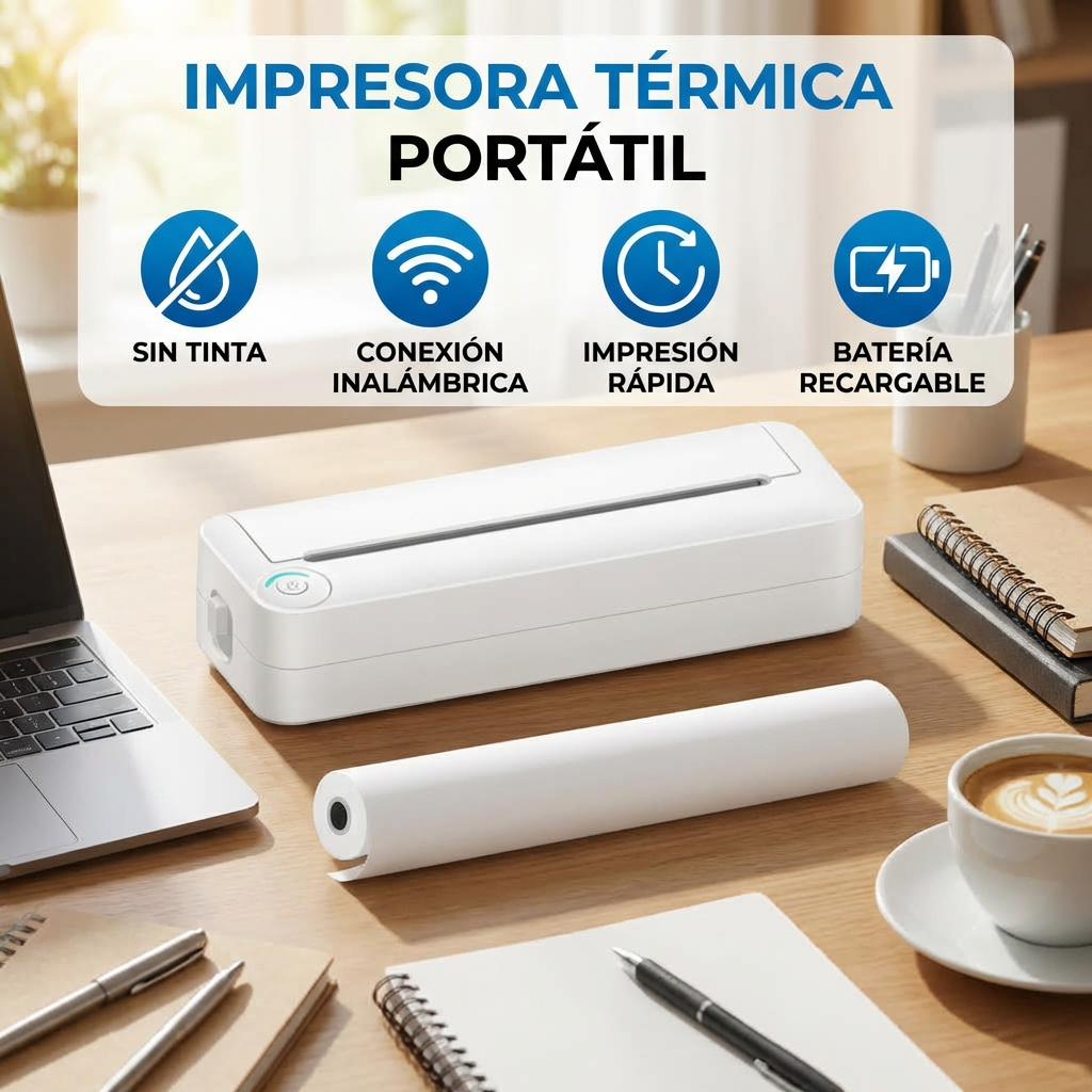 Impresora Térmica Portátil BitByte A4 Inalámbrica Recargable | Imprime sin Tinta desde Celular y Laptop | Chile