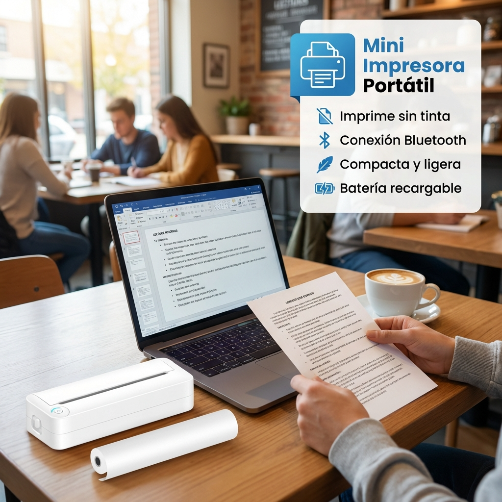 Impresora Térmica Portátil BitByte A4 Inalámbrica Recargable | Imprime sin Tinta desde Celular y Laptop | Chile