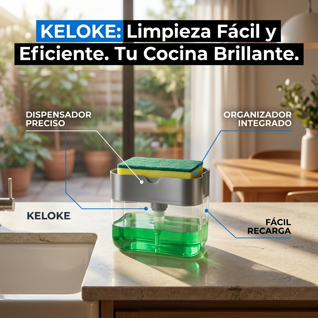 Dispensador de Jabón Lavalozas con Bomba y Esponja | Orden y Limpieza para Cocina y Lavaplatos | Chile
