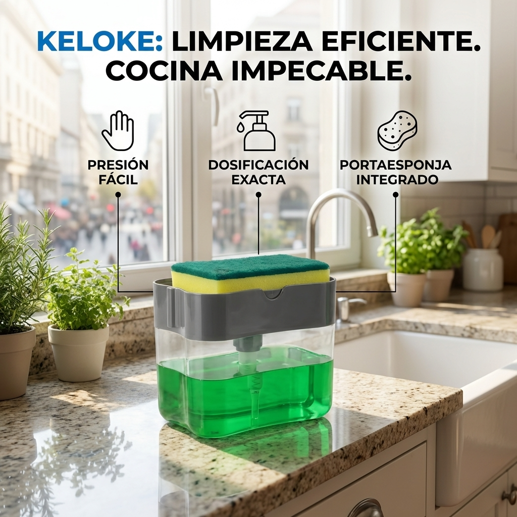 Dispensador de Jabón Lavalozas con Bomba y Esponja | Orden y Limpieza para Cocina y Lavaplatos | Chile