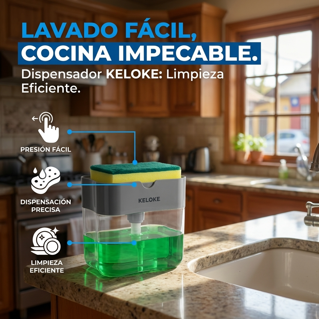 Dispensador de Jabón Lavalozas con Bomba y Esponja | Orden y Limpieza para Cocina y Lavaplatos | Chile