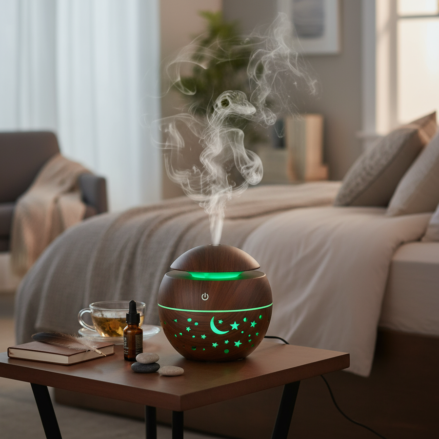 Difusor Humidificador Estrella Luna con Luz LED USB | Aromaterapia Relajante para Dormitorio, Hogar y Oficina | Chile