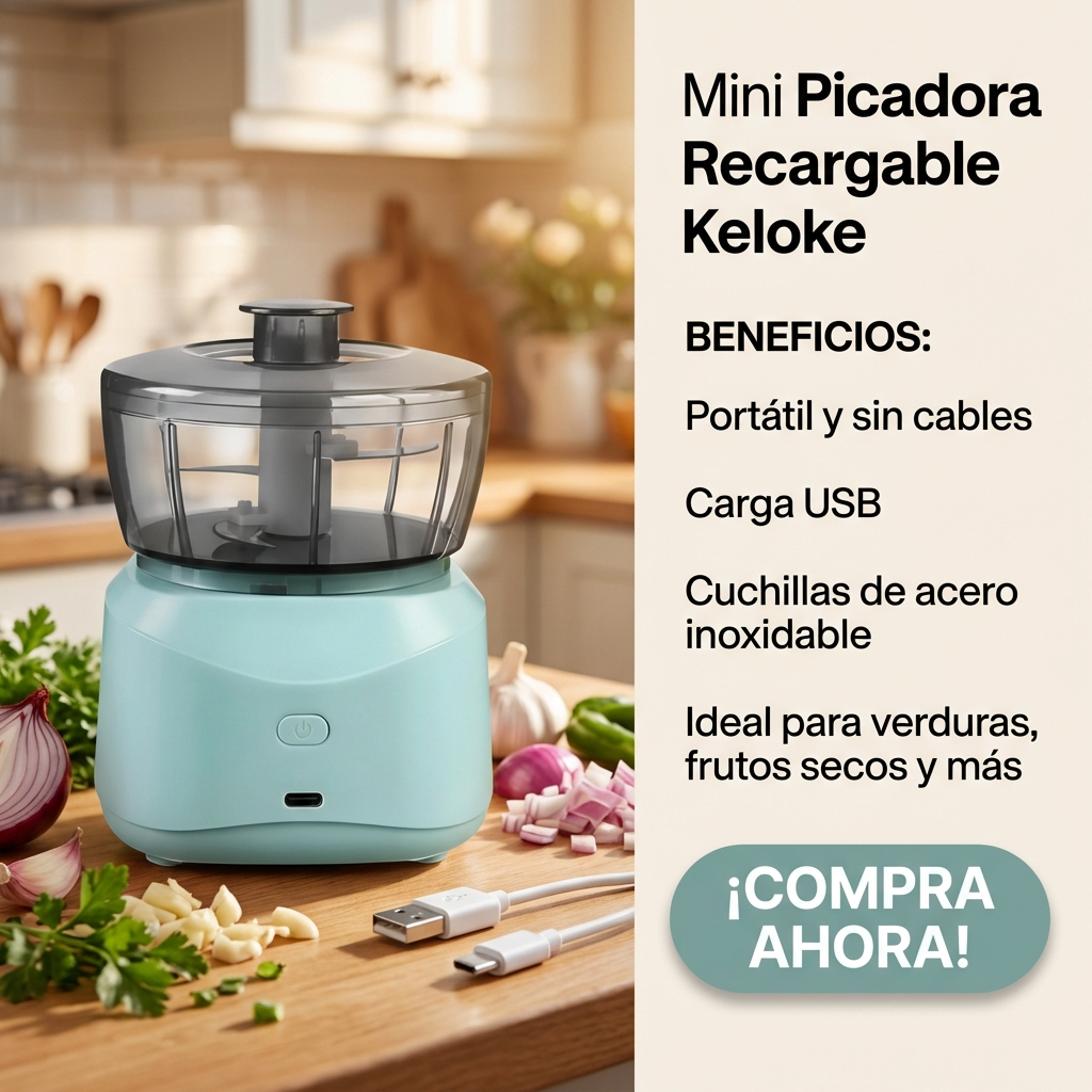 Mini Picadora Eléctrica 350ml Recargable USB-C | Preparación Rápida para Cocina Diaria | Chile