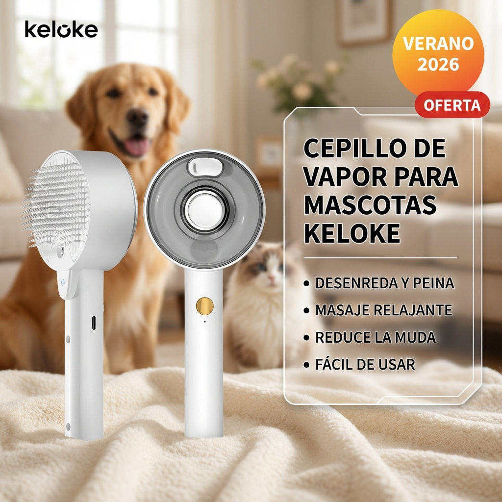 Cepillo de Vapor 4 en 1 para Perros y Gatos | Desenreda, Masajea y Ayuda a Retirar Pelo Suelto | Chile