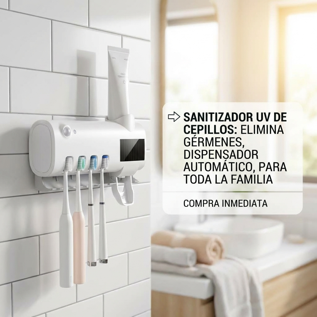 Dispensador Automático de Pasta con Esterilizador UV | Porta Cepillos USB para Baño Ordenado | Chile