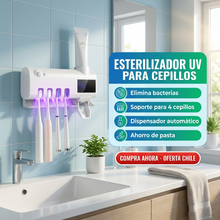 Dispensador Automático de Pasta con Esterilizador UV | Porta Cepillos USB para Baño Ordenado | Chile