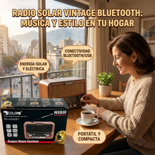 Radio Solar Vintage Bluetooth con Carga Solar y USB/SD | AM/FM/SW Portátil para Hogar, Viajes y Emergencias | Chile