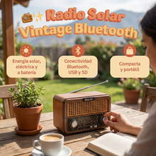 Radio Solar Vintage Bluetooth con Carga Solar y USB/SD | AM/FM/SW Portátil para Hogar, Viajes y Emergencias | Chile