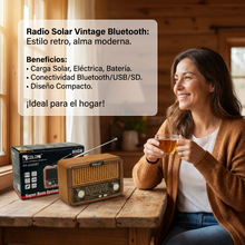 Radio Solar Vintage Bluetooth con Carga Solar y USB/SD | AM/FM/SW Portátil para Hogar, Viajes y Emergencias | Chile