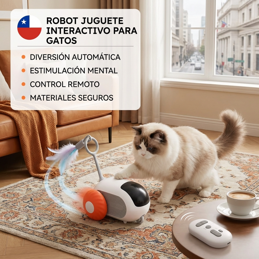 Juguete Inteligente Interactivo para Gatos “Cat-E” con Luz y Plumas Giratorias