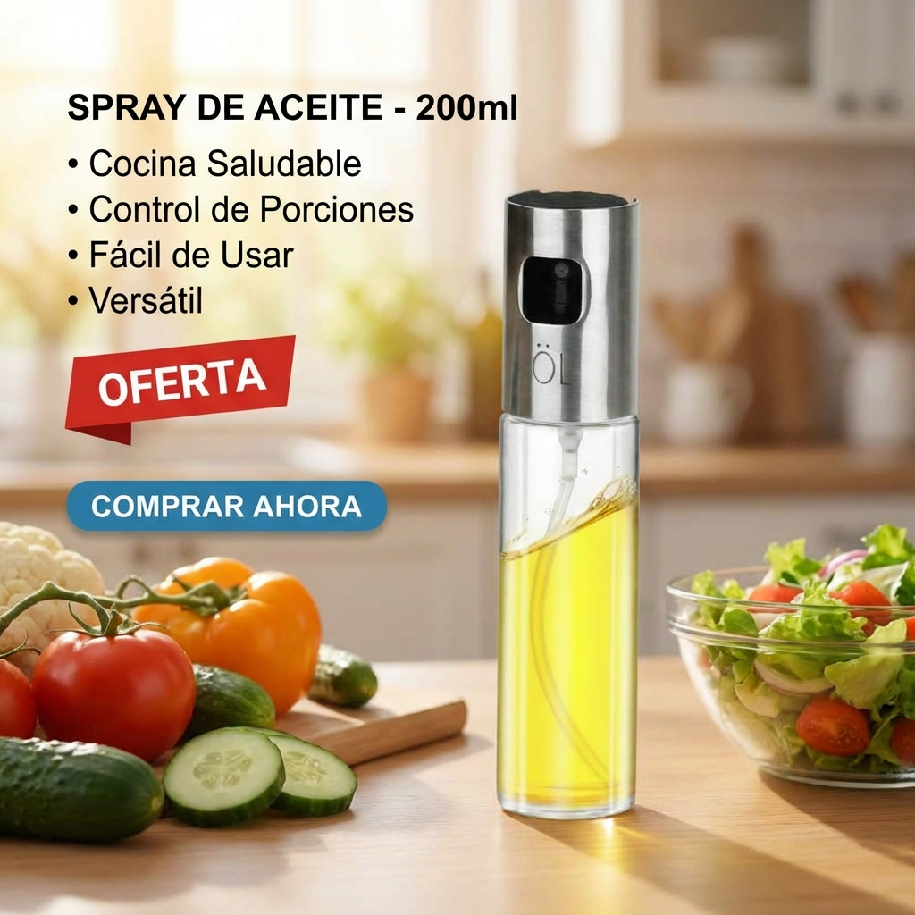 Dispensador de Aceite en Spray 200ml de Vidrio | Cocina Saludable para Freidora de Aire y Ensaladas | Chile