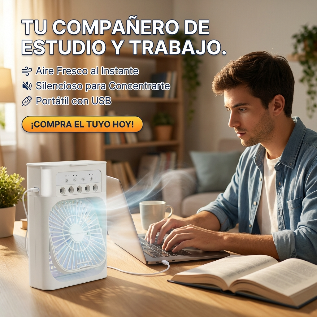 Ventilador Humidificador Portátil 3 en 1 USB con Luz LED | Refresca, Humidifica y Relaja en Hogar y Oficina | Chile