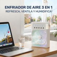 Ventilador Humidificador Portátil 3 en 1 USB con Luz LED | Refresca, Humidifica y Relaja en Hogar y Oficina | Chile