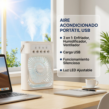 Ventilador Humidificador Portátil 3 en 1 USB con Luz LED | Refresca, Humidifica y Relaja en Hogar y Oficina | Chile