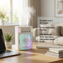 Ventilador Humidificador Portátil 3 en 1 USB con Luz LED | Refresca, Humidifica y Relaja en Hogar y Oficina | Chile